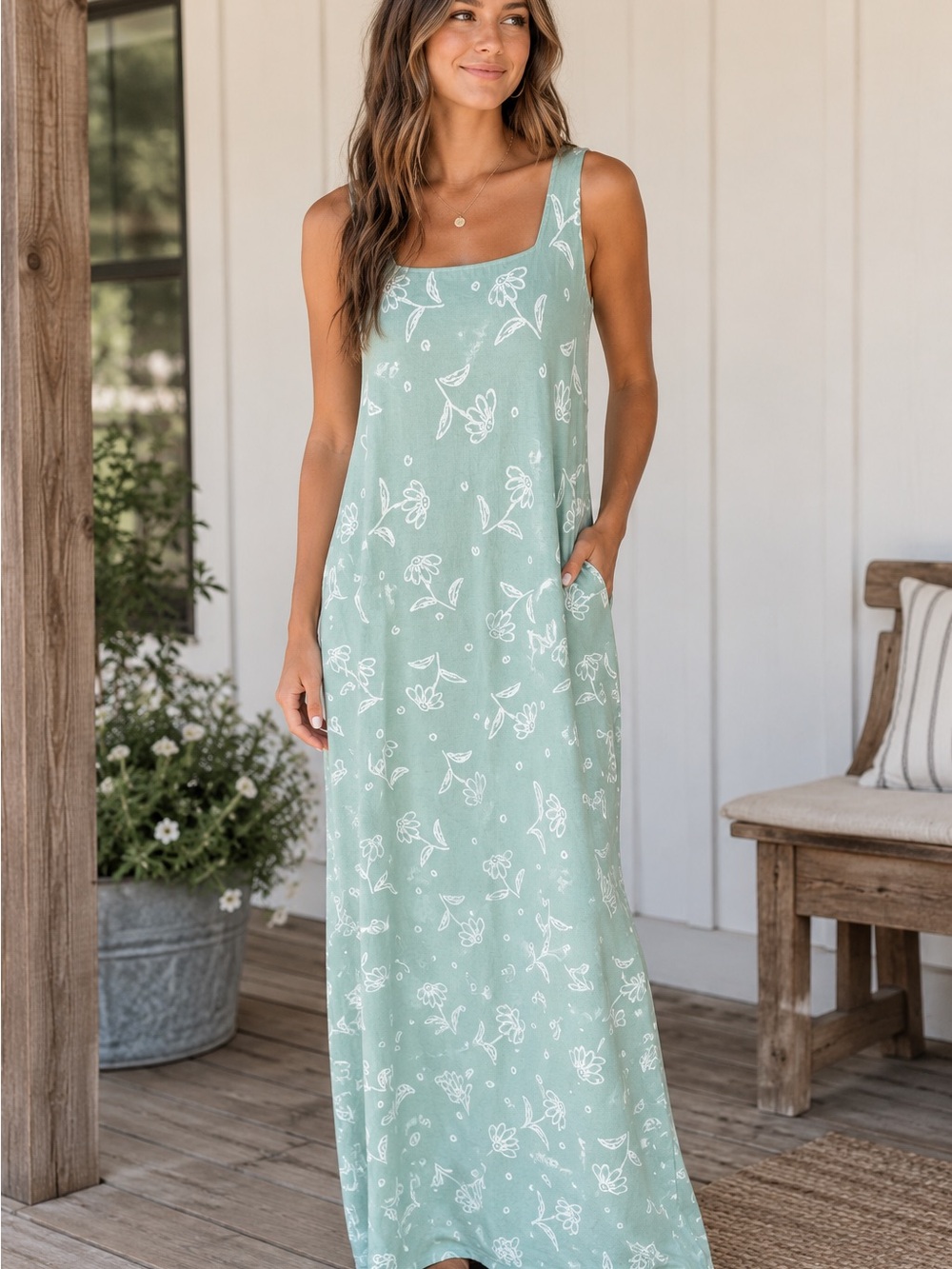 VTG 90s Fresh Produce Whimsical Women Floral Maxi Tank Dress USA Cottagecore L
